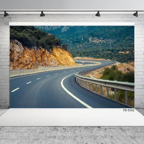 Highway Mountain Trees Photographic Background Vinyl Cloth Fond Backdrops for Children Baby Portrait Photoshoot Photo Studio