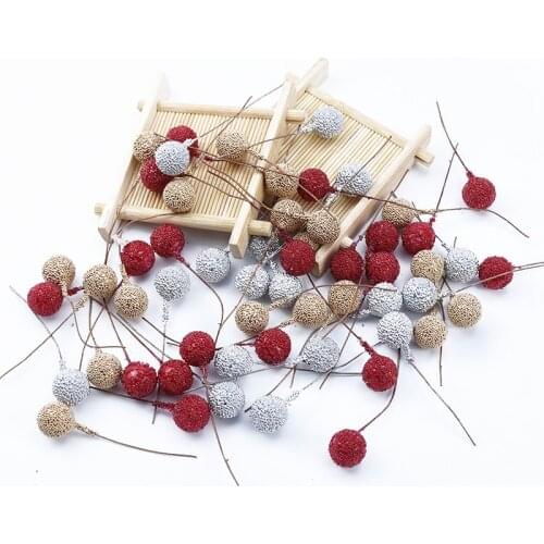 20/40pcs cheap Artificial Fruit Foam Stamen cherry Gold Silver Flowers DIY christmas Craft Decor For Wedding Home Party Supplies