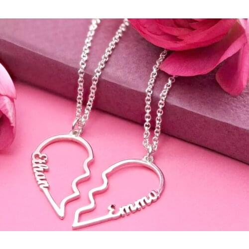 Dainty Personalized Romantic Double Heart Name Choker Necklaces For Couple Stainless Steel Custom Letters Nameplate Love Choker