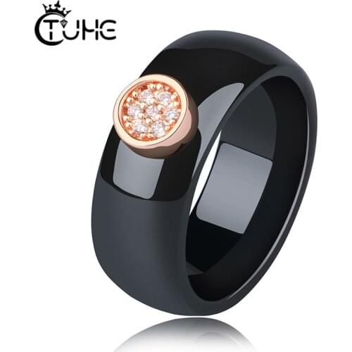 8mm Personalize Health Ceramic Rings for Women Men Never Lose Color With Big Size 10 11 12 Crystal Rose Gold Metal Band Jewelry