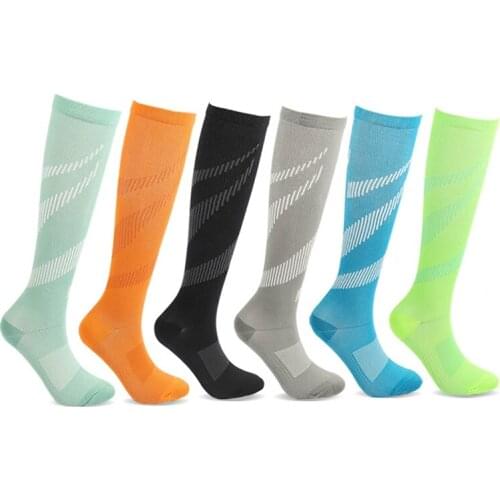 Running Compression Socks Women Men Knee High Sport Stockings Racing Pressure Run Compress Long Nylon Multi Color