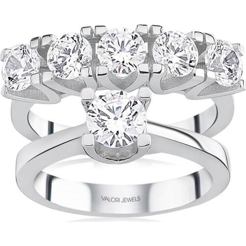 Valori Jewels 1.9 Carat, Zirconia White Round Gemstone, Rhodium Plated, Five Stone And Solitaire Ring