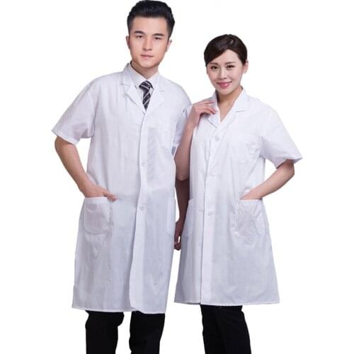 Summer Unisex White Lab Coat Short Sleeve Pockets Uniform Work Wear Doctor Nurse Clothing B99
