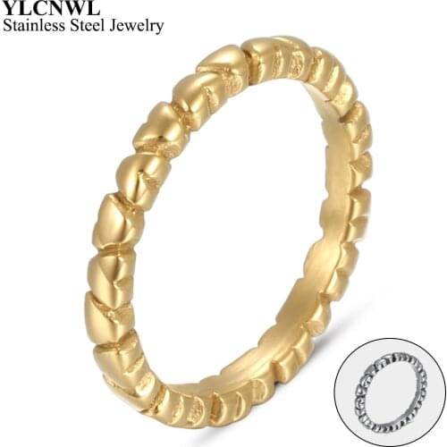 Cute Romantic Stainless Steel Heart Rings For Women Girl Round Thin Fashion Ladies Jewelry Wedding Band Gift