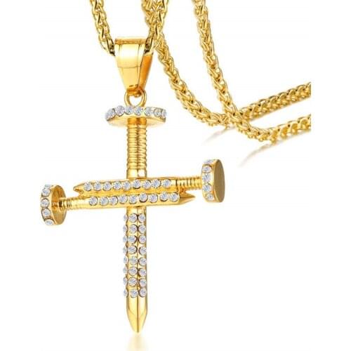 Fashion Rhinestones Crystal Nail Cross Necklace Men Women Hip Hop Jewelry Accessories Pendant Necklaces Gift Drop Shipping