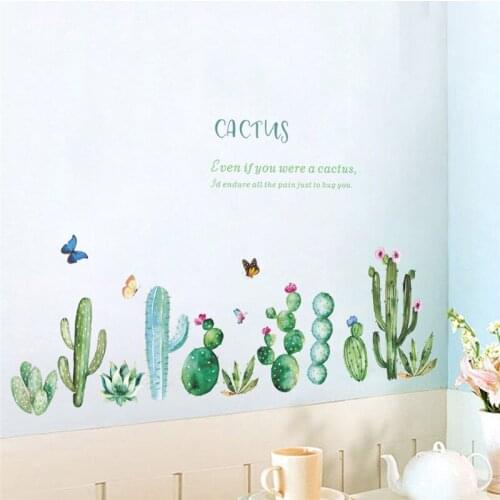 Cactus Flower Wall Stickers Home Decoration For Shop Bar Bedroom Pastoral Mural Art Diy Pvc Green Plant Natural Wall Decal