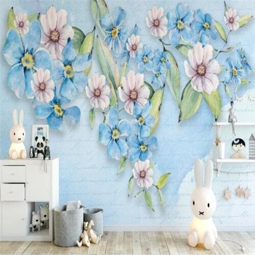 Custom wallpaper Nordic small fresh watercolor floral wall decoration waterproof material