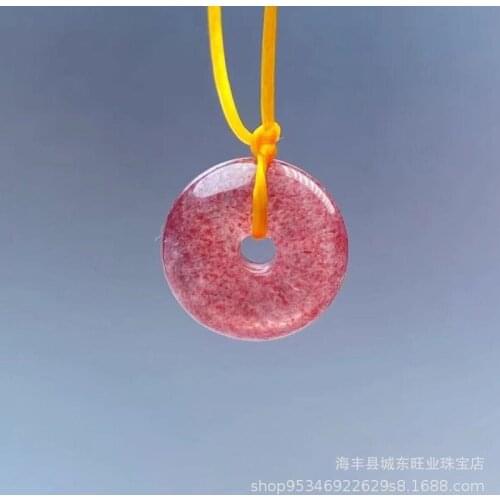 Natural Strawberry Crystal Safety Buckle Pendant Necklace Jewellery Accessories Hand-Carved Man Woman Luck Amulet Gifts