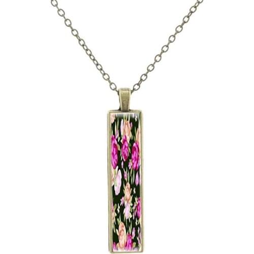 JOINBEAUTY Various Flower Pattern Bronze Chain Mens Jewelry Classic Art Picture Glass Pendant Necklace For Dad Gift