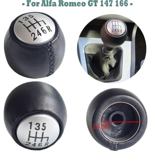 Car Auto Manual 6 SpeedGear Shift Knob PU Leather Lever Shifter Handball Round 55347088 For Alfa Romeo GT 147 166 3.2 V6