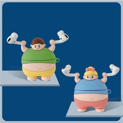 Cute Cartoon Weightlifting Couple Cover for AirPods 1 2 Silicone Headphone Cases for Apple Airpods Pro Funda Headphone Case Capa