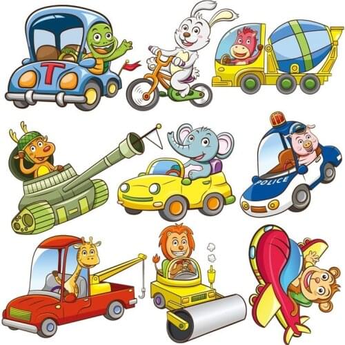 Wholesale Cute Animals Cars Set Patches Stickers Appliques Heat Transfer Diy Badges Iron-On Transfers For kids children Cloth