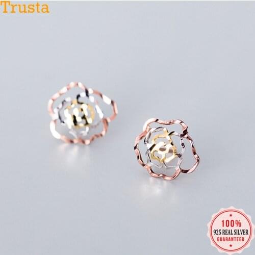 Trusta 2019 New 925 Sterling Silver Earring Jewelry Fashion Rose Flower Stud Earrings Love Gift For Girls Wife Lady DS1425