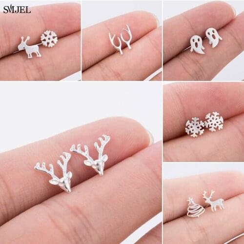 Vintage Korean Style Snowflake Earrings for Women Children Silver Color Earings Jewelry Cute Deer Antler Earring Christmas Gifts