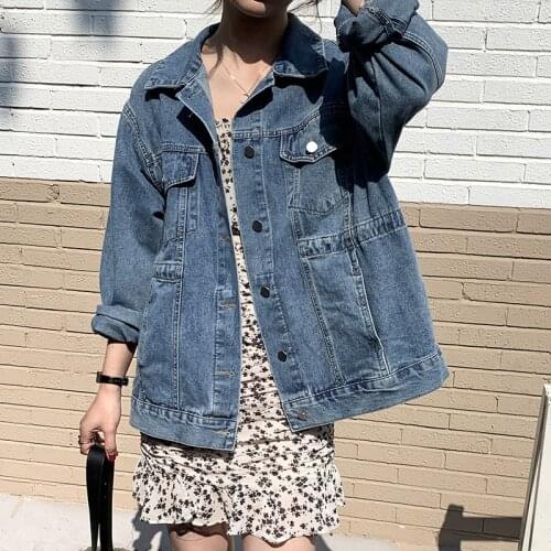 New Denim Jacket Woman Trench Coat Korean Long-Sleeved Single-Breasted Woman Denim Jacket 2021 Spring Solid Loose Overcoat