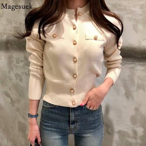 Womens Sweater Knitted Cardigan Korean Fashion Vintage Sweater Single Breasted Slim Winter Women Coat Elegant Clothing 17260