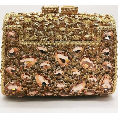 Luxury Champagne Color Big Gemstone Crystal Evening Clutch New Designer Women’s Wedding Bridal Clutches Female Banquet Purses