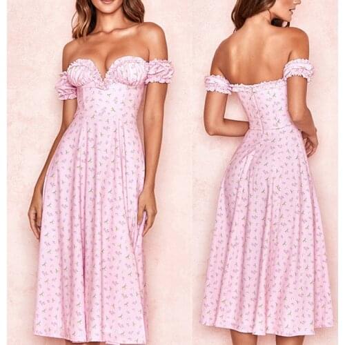 Women Ladies Off Shoulder Floral Print Long Party Dress Women Sexy Ruffles Summer Dresses Holiday High Split Sundress Beachwear