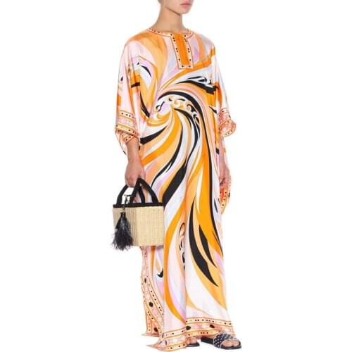 Ladies' new loose large code Greek style high-end fashion print silk jersey dress
