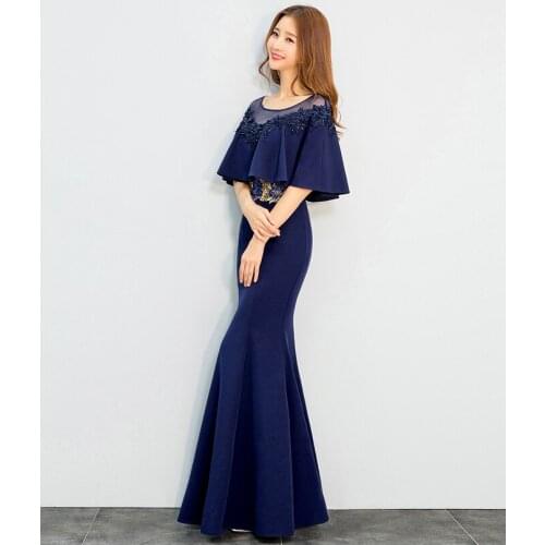 Beauty Emily Navy blue Evening Dresses Cloak Cape Drape Tunic Formal Celebrity Elegant Evening Party Sheath Bodycon Dress Spring