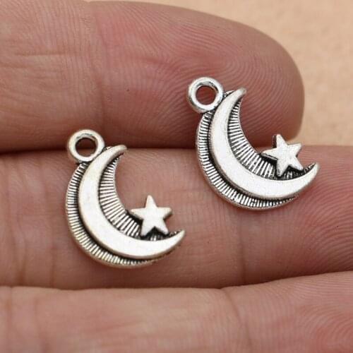 10pcs Tibetan Silver Plated Moon Charms Pendants for Bracelet Jewelry Making Handmade Diy 17x11mm
