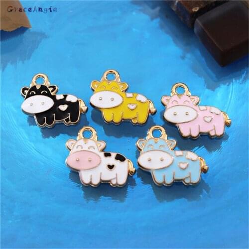 10pcs/pack MIx Enamel Charms cartoon animals dairy cows DIY jewelry dripping alloy pendant earrings keychain necklace pendant
