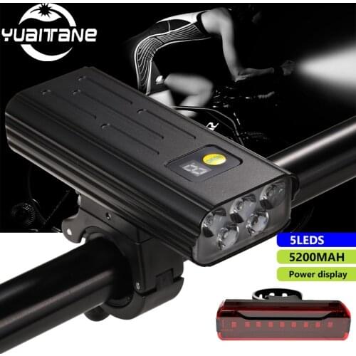 10000MAH/5200MAH 5Leds MTB Bicycle lights Power Display Usb Rechargeable Bike Light Flashlight Outdoor Cycling Bike Accessaries