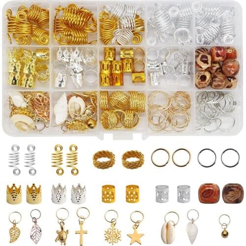 158 Pcs/box Metal Hair Braid Ring Fashion Female Dreadlocks Hair Cuffs Braiding Beads Set Shell Cross Shape Drop Hair Jewelry