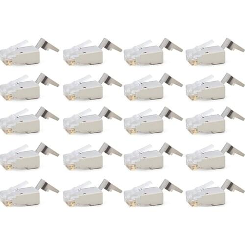 20 Pcs Cat6/6A RJ45 Pass Through Modular Plugs, Shielded (STP) External Ground Connector,EZ Crimp