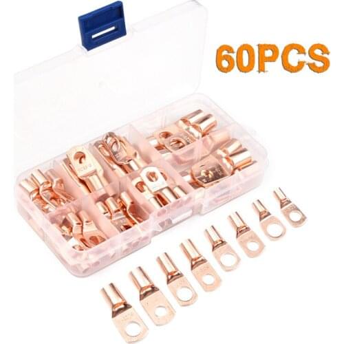 60Pcs/Set SC6-25 Copper Lug Ring Wire Connectors For Battery Bare Cable Electric Wire Crimp Terminal For Battery