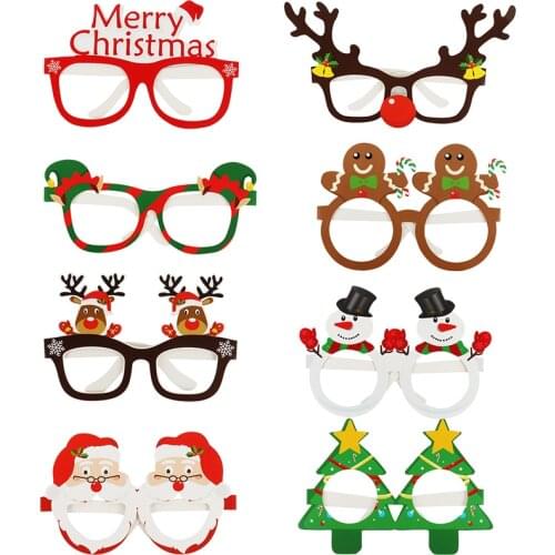 9pcs Cute Christmas Glasses Frames Christmas Party photos booth Flexibility to Fit All Sizes for Xmas Holiday Party navidad Noel