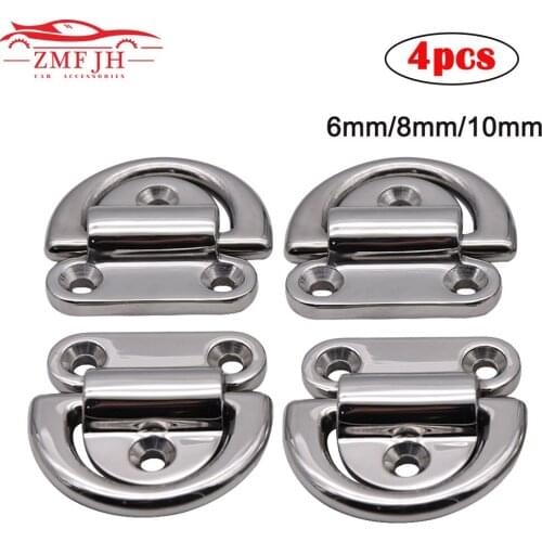 4PCS 316 Stainless Steel D ring Deck Folding Pad Eye Tie Down Cleat Mirror Polish Marine Grade Fit For Yacht Motorboat Truck