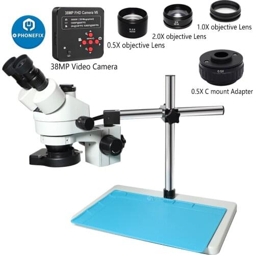38MP Full HD USB Digital Camera 3.5X~90X Simul-focal Zoom Trinocular Microscope CTV Adapter Barlow Lens for PCB Soldering