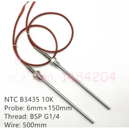 NTC B 3435 10K Thermistor Temperature Sensor SUS304 Probe 6mm*150mm Wire 500mm / 2m 0~200 Degree Thread G1/4" BSP for STC-1000