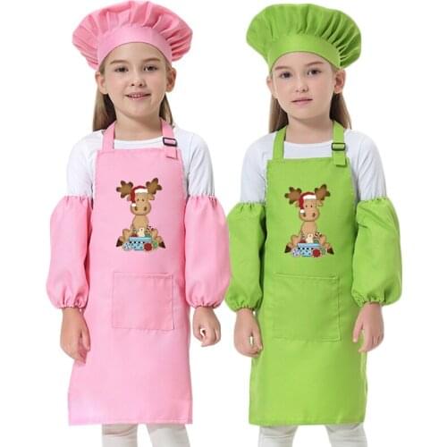 Kids Cleaning Eating Clothes Cooking Baking Bib Smock Child Apron Kit Chef Hat Print Logo NOT Free