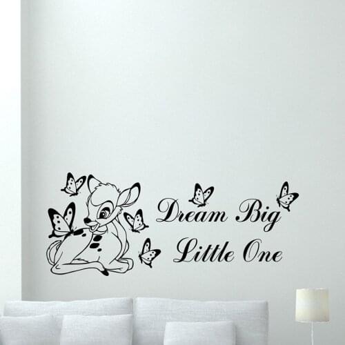 Dream Big Little One Quotes Vinyl Wall Decal Deer Butterfly Nursery Vinyl Sticker Poster Quote Removable Kids Room Decor D411