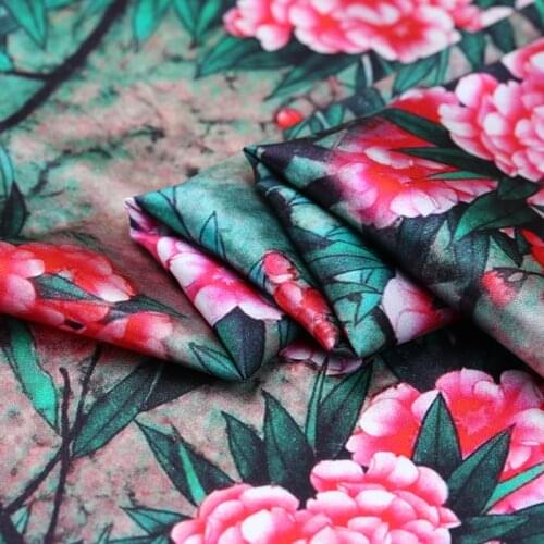 1 Meter Natural Silk Fabric Magpie Flower 19 Mm Printing Stretch Satin Summer Clothing Qipao Skirt