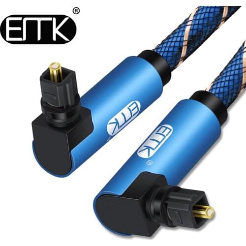 EMK Dual 90 Degree Optical Audio Cable Right Angle Digital Sound SPDIF Optical Toslink Cable with braided jacket