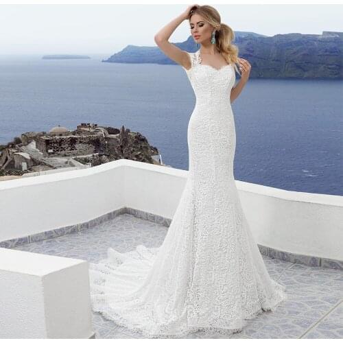 Gelinlik Lace Mermaid Wedding Dress Open Back Robes De Mariage Sereia Cap Sleeve Trouwjurk Simple Vestido De Noiva Princesa