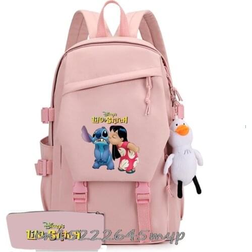 Disney Stitch Backpack Laptop Canvas Student Schoolbag Anime Rucksack Men Women School Bag+pencil case