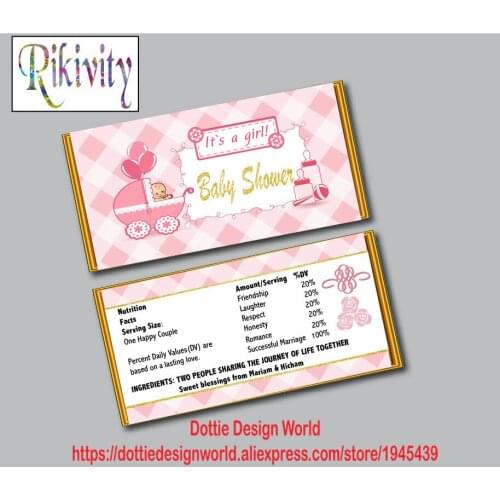 Custom New Born Girl Baby Shower Hershey Candy Bar Wrapper Its A Girl Water Bottle Wine Lable Wedding Birthday Party Decoration