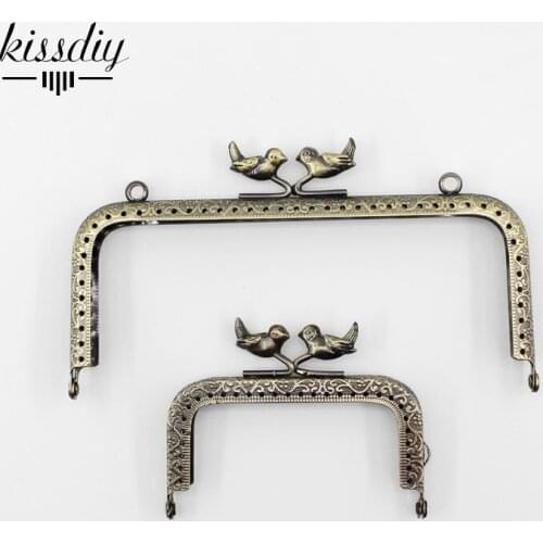 KISSDIY 10pcs/lot 8.5cm/15.5cm Bird Square Metal Purse Frame handle antique bronze Embossed kiss clasp DIY Bag Accessories