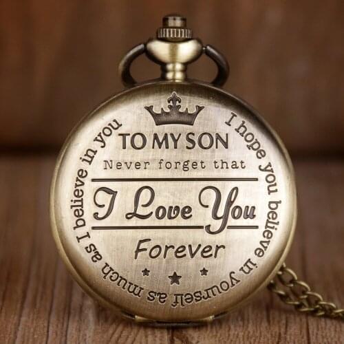 Best Gift Quartz Pocket Watch Chain Creative Text "To My Son"Necklace Fob Watches Men Childrens Day Kids Boy Gift Present