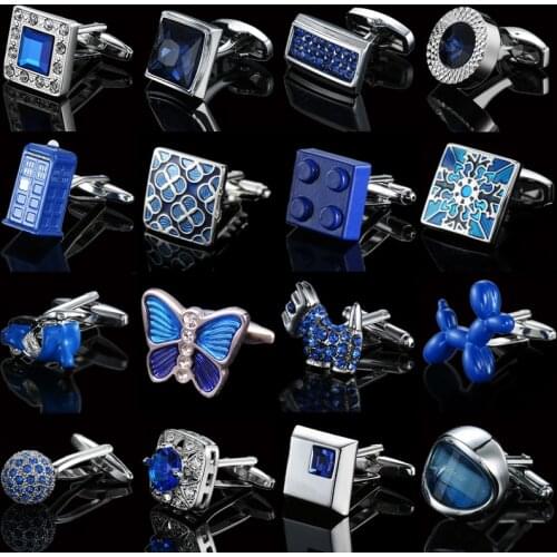 High Quality Mens Cufflinks Blue Cartoon Animal Butterfly Dog Pen motorcycle crystal Cuff Links for Men French Bouton Manchette