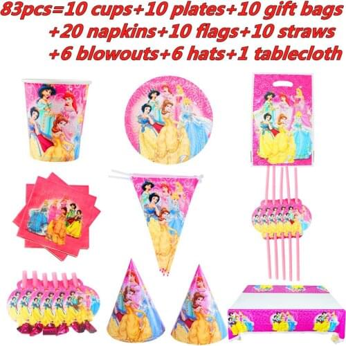 Disney Princess Snow White Theme Kids Girl Favor Birthday Pack Event Party Cups Plates Baby Shower Disposable Tableware Supplies