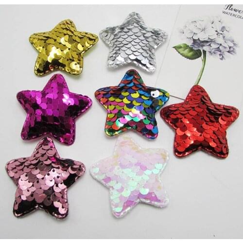30pcs 4.8cm sequins Star Padded Patches Appliques For Clothes Sewing Supplies DIY Hair Bow Decoration free shipping