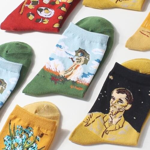 Classic Oil Painting Womens Cotton Casual Socks 1 Pair Spring And Autumn Soft Socks Tide Creative Style Socks Drop Shipping Sox