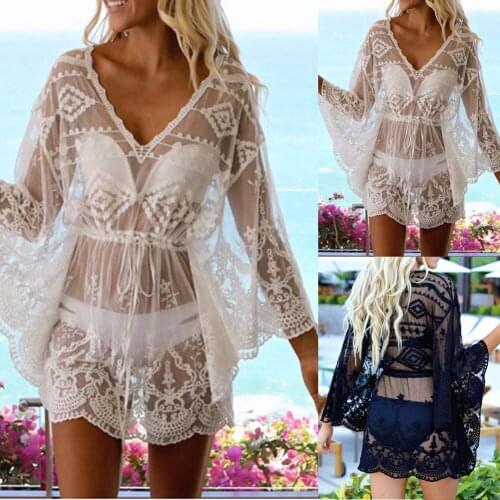 New Sexy V Neck Cover Up Bikini Women Swimsuit Cover-up Bathing Suit Beach Wear Elastic Waist Swimwear Mesh Beach Dress Tunic