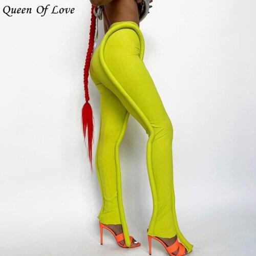 2021 New Fashion Elegant Stretwear Skinny Hipster Leggings Women Sexy High Waist Side Bandage Sexy Tracksuit Pant Outfits