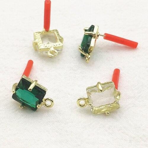 New Arrival! 16x13mm 50pcs Zinc Alloy Crystal Square Shape Ear Stud For Handmade Earring DIY Parts Jewelry Findings Components